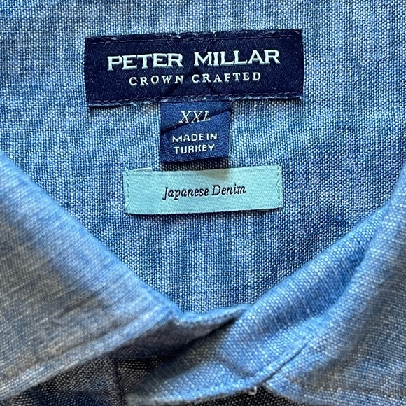 PETER MILLAR CROWN CRAFTED SELVEDGE COTTON CHAMBRAY BUTTON-UP SHIRT SZ XXL EUC - Picture 5 of 8
